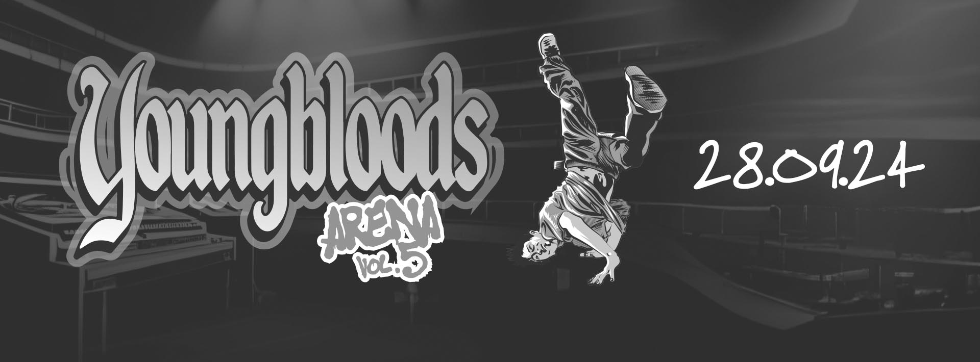 Grafika wydarzenia Youngbloods Arena - rysunek chłopaka tańczącego breakdance